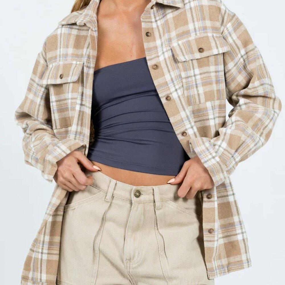 PRINCESS POLLY - TAN PLAID SHACKET